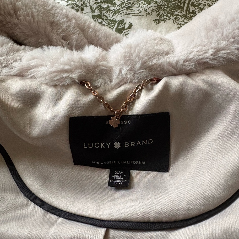 Lucky Brand Cream Teddy Jacket with Faux-Fur Collar